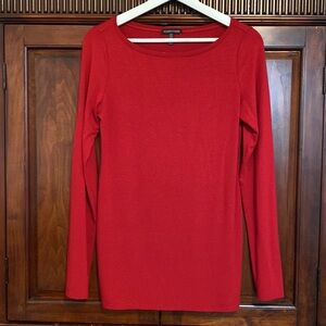 Eileen Fisher viscose / Lycra jersey bateau neck long sleeve top cardinal red
